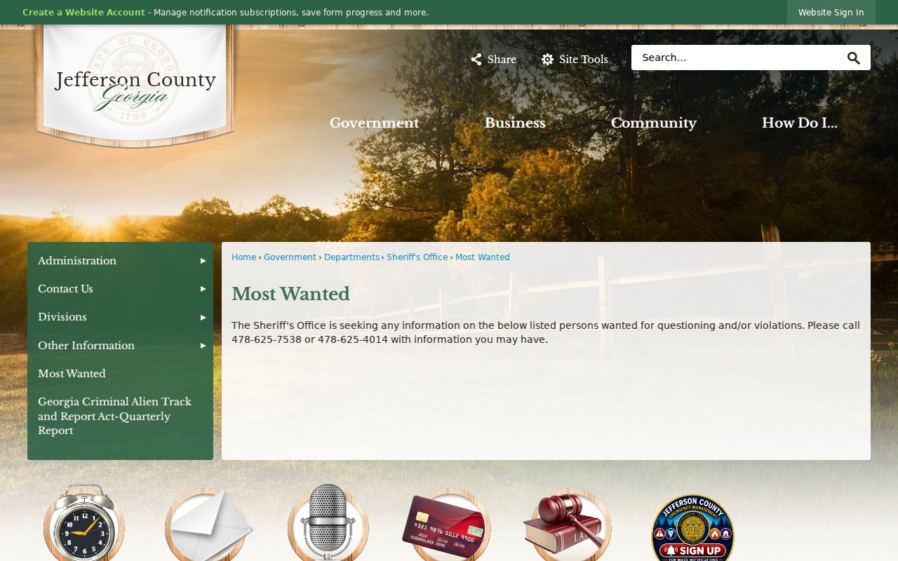 Jefferson County most wanted warrant program heading and official tip telephone lines