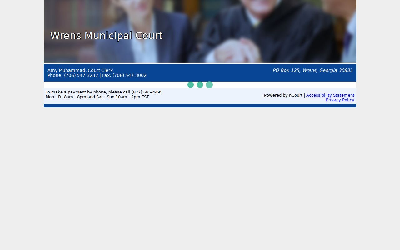 Blank Wrens Municipal Court citation-payment interface without an active-warrant list