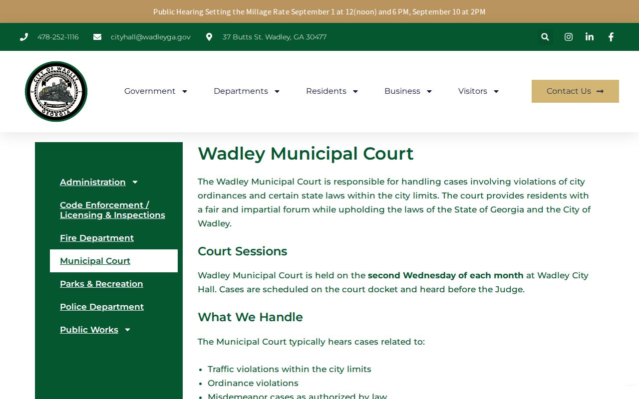 Wadley Municipal Court jurisdiction and monthly court-session information