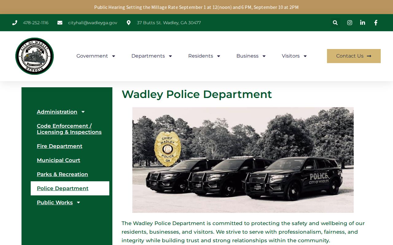 Wadley Police Department contact and police-record request information