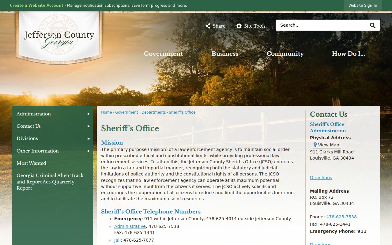 Jefferson County Sheriff’s Office official contact page